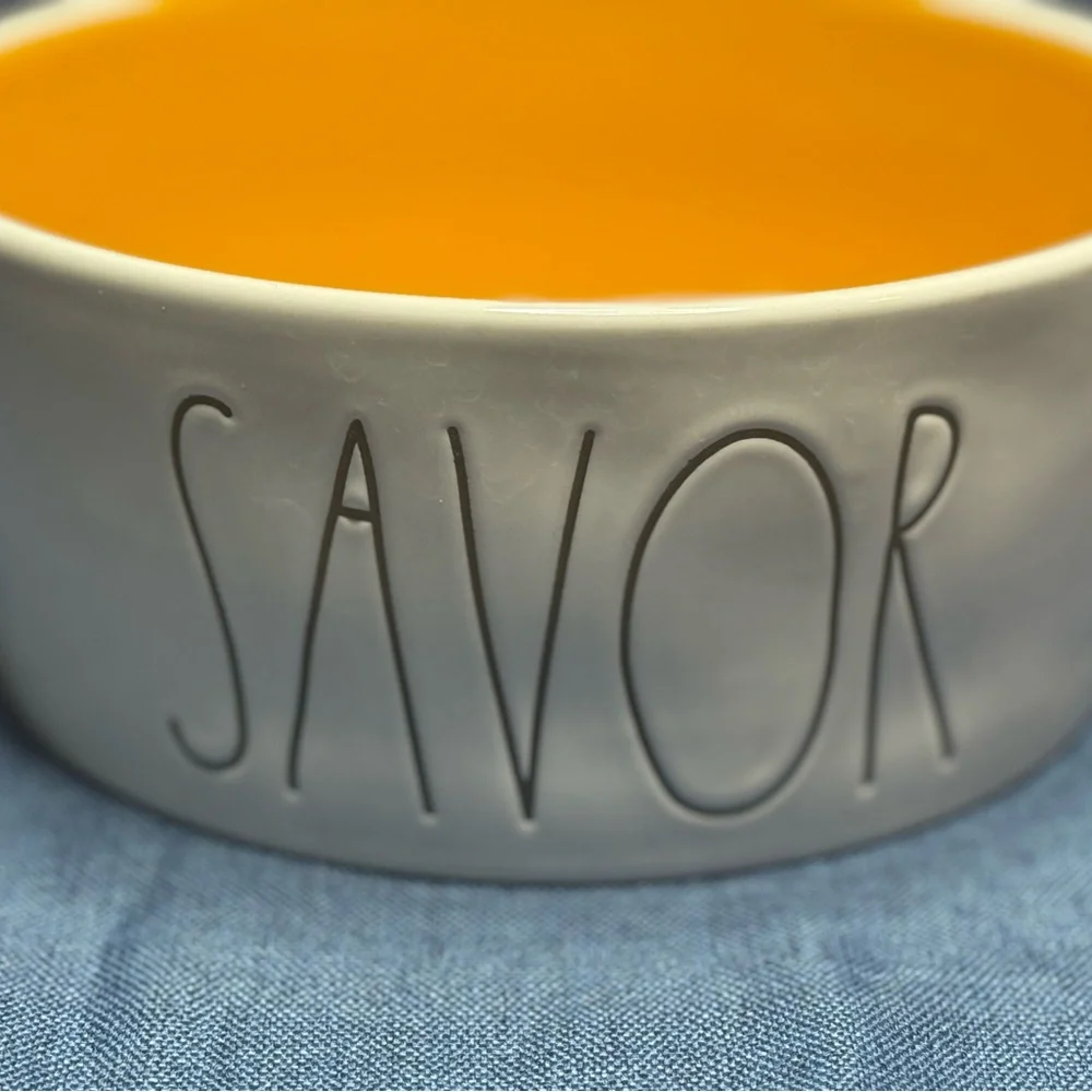 Rae Dunn Set of 2 Savor & Live Love Bark Bowls Ceramic Dog Pet Food Water Bowls